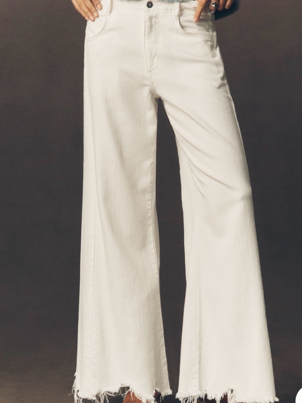 Pilcro Off-White Wide-Leg Jeans with Frayed Hem